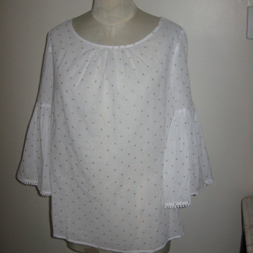 Boden White Gold Gold Metallic Polka Dots Blouse